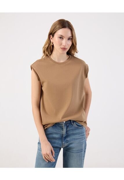 Camiseta  Para Mujer Manga Corta Cuello Redondo Color Café Marca Patprimo #30093835