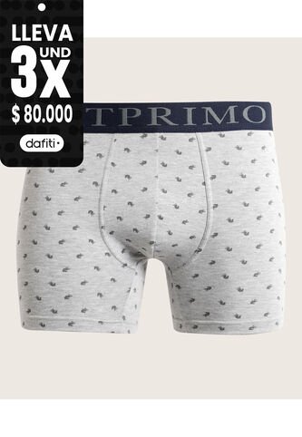 Boxer Algodón Estampado, Realce Pespuntado Elastico Expuesto X1 Para Hombre Gris Patprimo Patprimo
