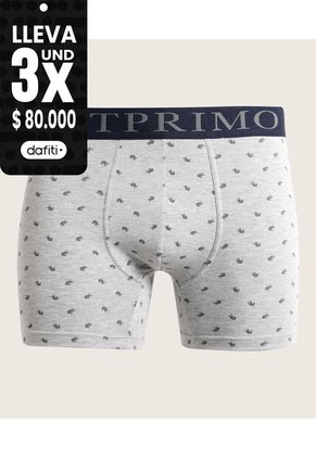 Boxer Algodón Estampado, Realce Pespuntado Elastico Expuesto X1 Para Hombre Gris Patprimo