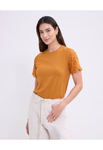 Camiseta Para Mujer Manga Corta Cuello Redondo Color Naranja Marca Patprimo #30093759 Patprimo
