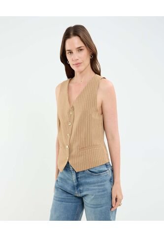 Chaleco Para Mujer Plano Color Café Marca Patprimo #30250037 Patprimo