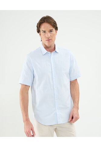 Camisa Para Hombre Manga Corta Con Bolsillo Cuello Resort Color Azul Marca Patprimo #44013097 Patprimo