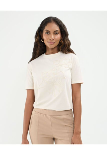 Camiseta Para Mujer Manga Corta Cuello Redondo Color Crema Marca Patprimo #30093664