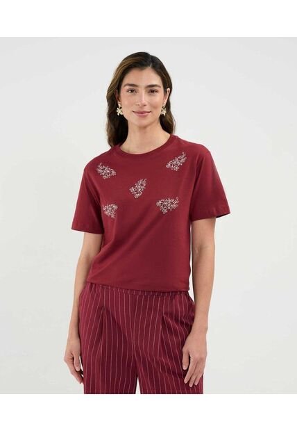 Camiseta Para Mujer Manga Corta Cuello Redondo Color Vino Marca Patprimo #30093713