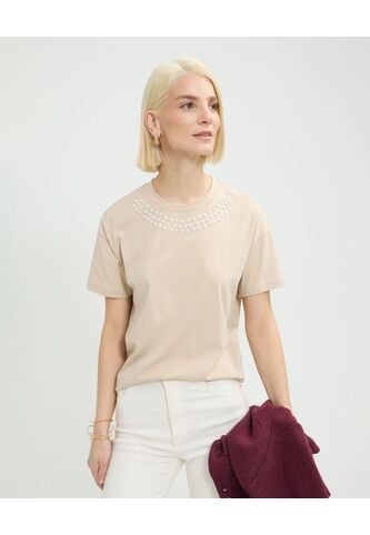 Camiseta Para Mujer Manga Sisa Cuello Redondo Color Beige Marca Patprimo #30093727 Patprimo
