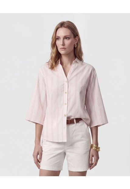 Camisa Manga 3/4 Con Silueta Amplia   Para Mujer Crema Patprimo