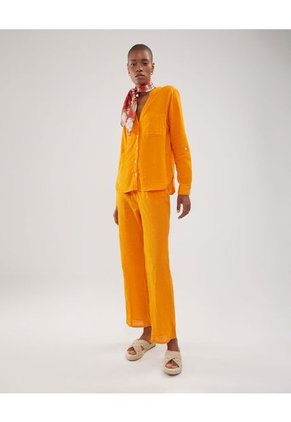 Blusa Manga Larga Unicolor En Lino  Para Mujer Naranja Patprimo