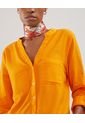 Blusa Manga Larga Unicolor En Lino  Para Mujer Naranja Patprimo de Patprimo