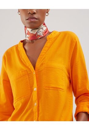 Blusa Manga Larga Unicolor En Lino  Para Mujer Naranja Patprimo