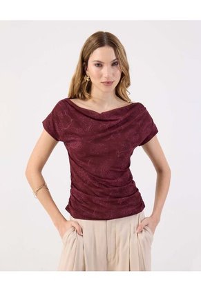 Camiseta  Para Mujer Manga Corta Cuello Redondo Color Vino Marca Patprimo #30093841