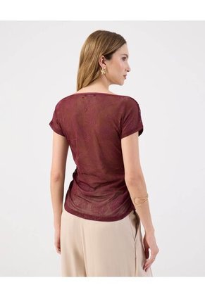 Camiseta  Para Mujer Manga Corta Cuello Redondo Color Vino Marca Patprimo #30093841