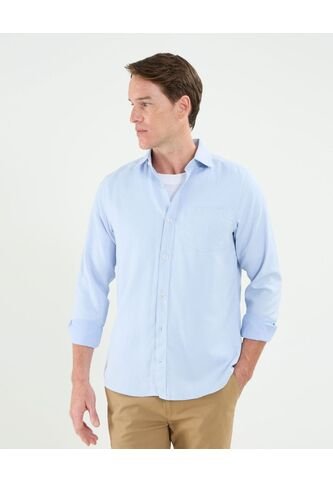 Camisa Para Hombre Manga Larga Con Bolsillo Cuello Italiano Color Azul Marca Patprimo #44013100 Patprimo