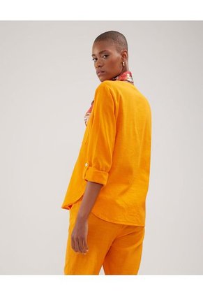 Blusa Manga Larga Unicolor En Lino  Para Mujer Naranja Patprimo