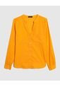 Blusa Manga Larga Unicolor En Lino  Para Mujer Naranja Patprimo de Patprimo