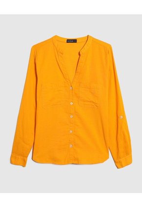 Blusa Manga Larga Unicolor En Lino  Para Mujer Naranja Patprimo