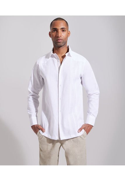 Camisa Guayabera Para Hombre Manga Larga Sin Bolsillo Color Blanco Marca Patprimo #44030370