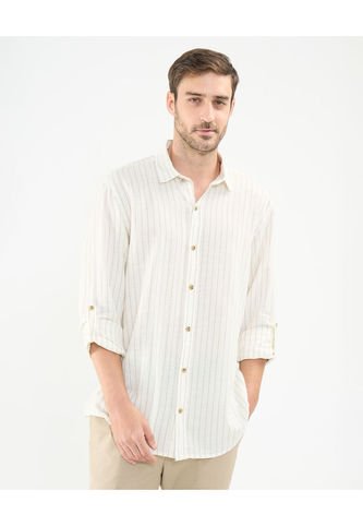 Camisa Para Hombre Manga Larga Con Bolsillo Cuello Casual M Color Crema Marca Patprimo #44013095 Patprimo