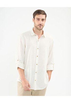 Camisa Para Hombre Manga Larga Con Bolsillo Cuello Casual M Color Crema Marca Patprimo #44013095