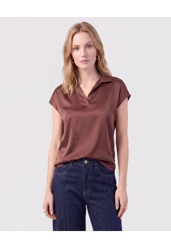 Blusa Unicolor De Manga Corta Mujer  Para Mujer Café Patprimo Patprimo