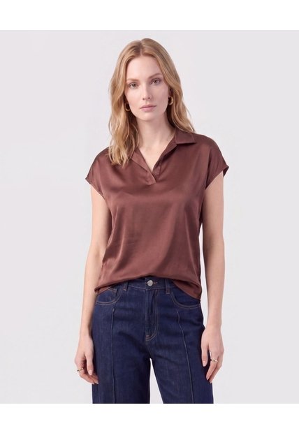 Blusa Unicolor De Manga Corta Mujer  Para Mujer Café Patprimo
