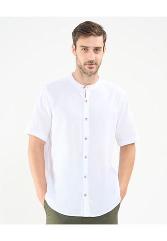 Camisa Para Hombre Manga Corta Sin Bolsillo Cuello Neru Color Blanco Marca Patprimo #44013090 Patprimo