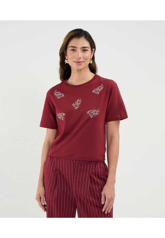 Camiseta Para Mujer Manga Corta Cuello Redondo Color Vino Marca Patprimo #30093713 Patprimo