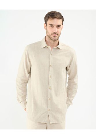 Camisa Guayabera Para Hombre Manga Larga Sin Bolsillo Color Beige Marca Patprimo #44030389 Patprimo
