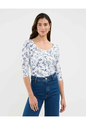 Camiseta Para Mujer Manga 3/4 Cuello Redondo Color Azul Marca Patprimo #30093709