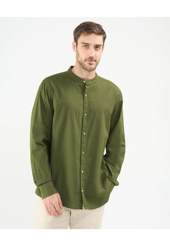 Camisa Para Hombre Manga Larga Sin Bolsillo Cuello Neru Color Verde Marca Patprimo #44013108 Patprimo