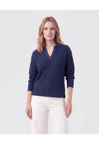 Saco Tejido Cuello Polo Con Escote En V  Para Mujer Azul Patprimo Patprimo