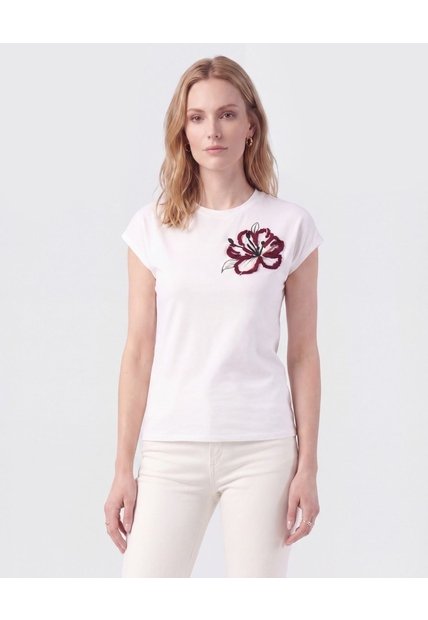 Camiseta Con Aplique De Flor Para Mujer  Para Mujer Blanco Patprimo