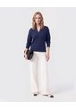 Saco Tejido Cuello Polo Con Escote En V  Para Mujer Azul Patprimo de Patprimo