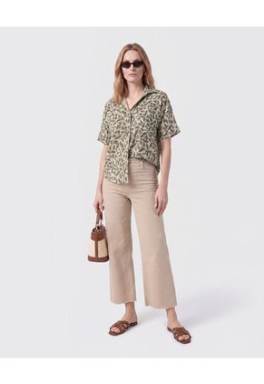 Camisa De Mujer Con Bolsillo Doble Frontal Para Mujer Verde Patprimo