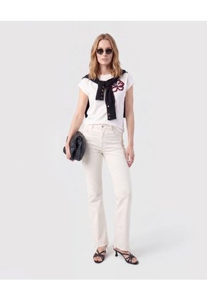 Camiseta Con Aplique De Flor Para Mujer Para Mujer Blanco Patprimo