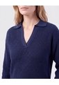 Saco Tejido Cuello Polo Con Escote En V  Para Mujer Azul Patprimo de Patprimo