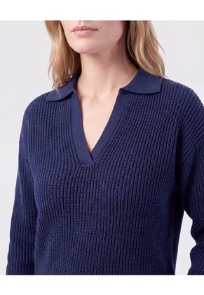 Saco Tejido Cuello Polo Con Escote En V Para Mujer Azul Patprimo