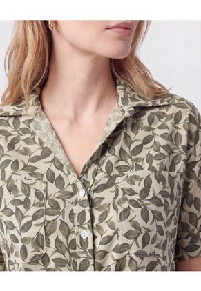 Camisa De Mujer Con Bolsillo Doble Frontal Para Mujer Verde Patprimo