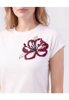 Camiseta Con Aplique De Flor Para Mujer Para Mujer Blanco Patprimo