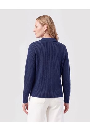 Saco Tejido Cuello Polo Con Escote En V Para Mujer Azul Patprimo