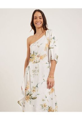 Vestido Estampado 1 Solo Hombro Con Bolero En Falda  Para Mujer Crudo Patprimo