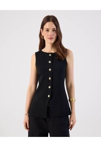 Chaleco  Para Mujer Tejido Color Negro Marca Patprimo #30250046 Patprimo