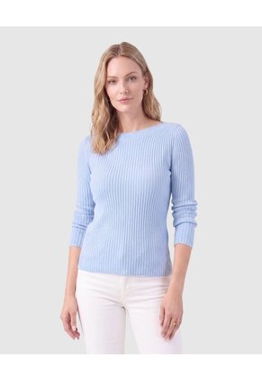 Saco Tejido En Rib Con Cuello De Bote Para Mujer Azul Patprimo