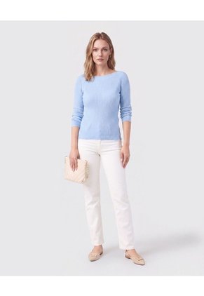 Saco Tejido En Rib Con Cuello De Bote Para Mujer Azul Patprimo