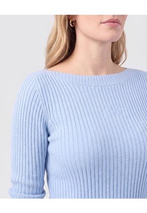 Saco Tejido En Rib Con Cuello De Bote Para Mujer Azul Patprimo