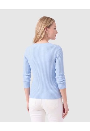 Saco Tejido En Rib Con Cuello De Bote Para Mujer Azul Patprimo
