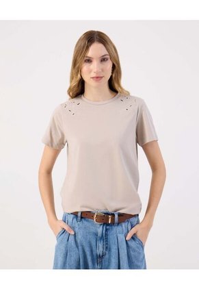 Camiseta  Para Mujer Manga Corta Cuello Redondo Color Beige Marca Patprimo #30093882