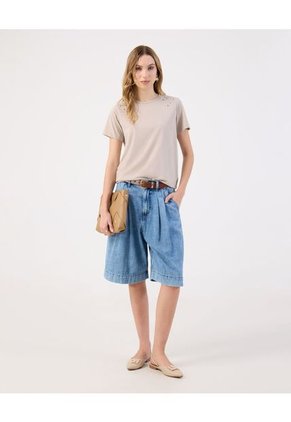 Camiseta  Para Mujer Manga Corta Cuello Redondo Color Beige Marca Patprimo #30093882