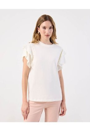 Camiseta  Para Mujer Manga Corta Cuello Redondo Color Crema Marca Patprimo #30093845