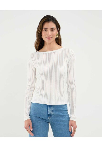 Camiseta Para Mujer Manga Larga Cuello Redondo Color Blanco Marca Patprimo #30093703