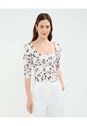 Camiseta Para Mujer Manga 3/4 Cuello Redondo Color Crudo Marca Patprimo #30093687